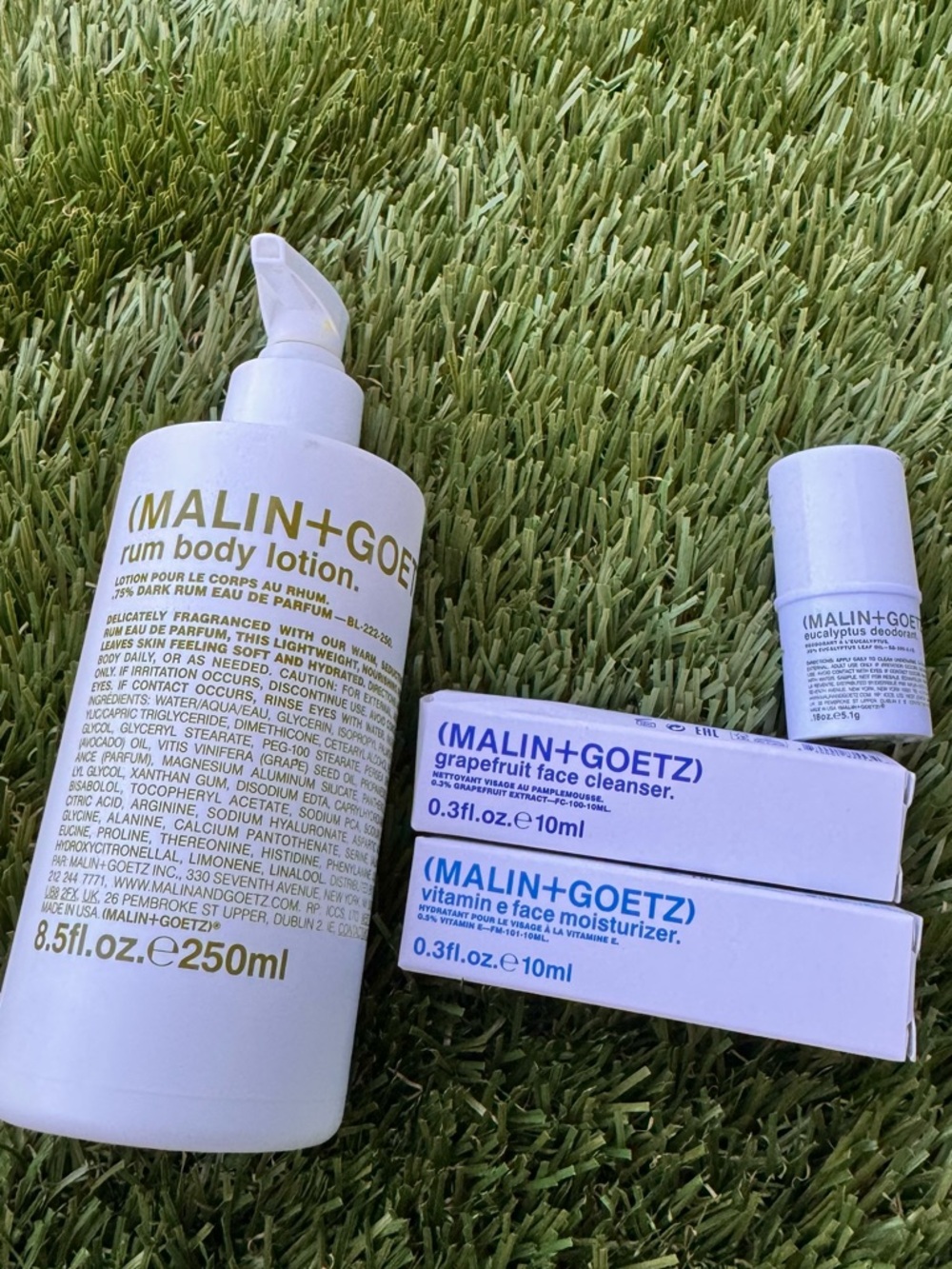 MALIN+GOETZ Rum Body Lotion + Travel Skincare Set - White & Blue